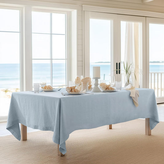 Linen World Blue Linen Tablecloth - 100% French Linen Table Cloth 120" x 60" Inch,Washable Rectangular Tablecloth for Dining,Outdoor,Weddings and Restaurants,Decorative Thanksgiving Christmas