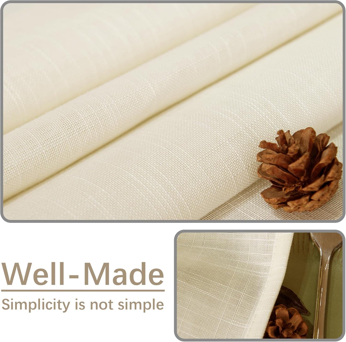 Linen Textured Square Tablecloth, Slubby Lightweight Table Cloth 60 x 60 Inch, Water Resistant Stain Resistant Farmhouse Burlap Table Cover for Kitchen Dining Room