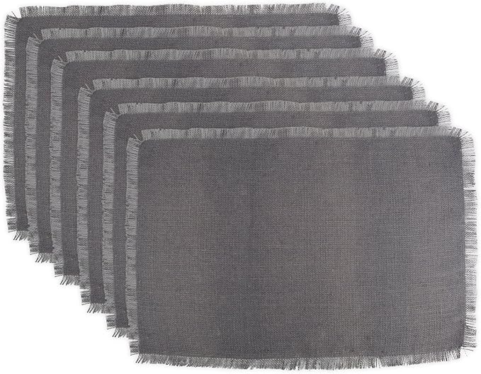 DII Jute Burlap Collection Kitchen Tabletop, Placemat Set, 13x19, Solid Gray, 6 Count