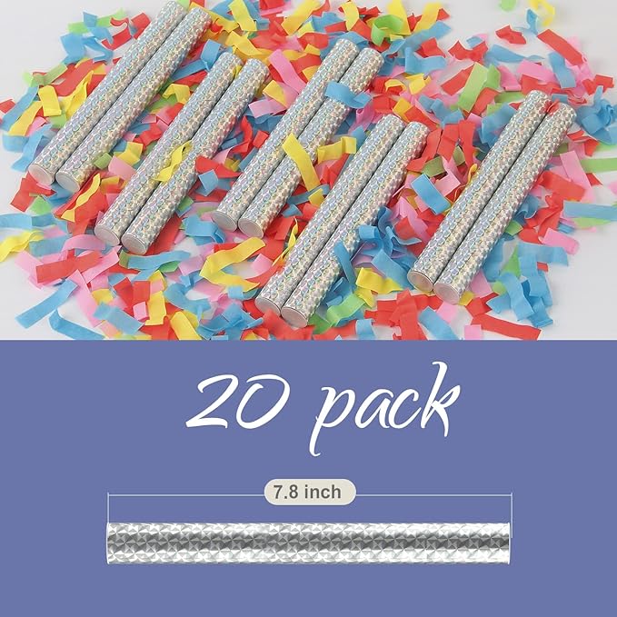 BATTIFE 20Pack Confetti Wands, Colorful Confetti Shoot Poppers, Tissue Paper Flick Flutter Sticks for Wedding Celebrations, Anniversary, Birthday Party Supplies, Multi-Color 7.8inch