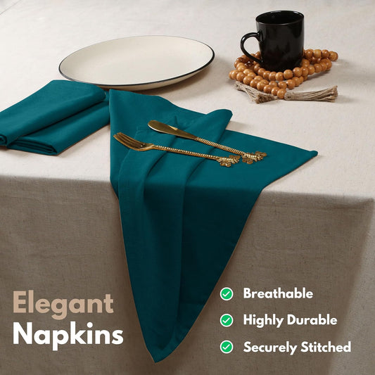 Native Fab Cloth Napkin Set of 12, 100% Cotton, Washable, Reusable Dinner Cloth Napkin 17x17 inches, Table Decor Napkins for Dinner, Events, Teal Green