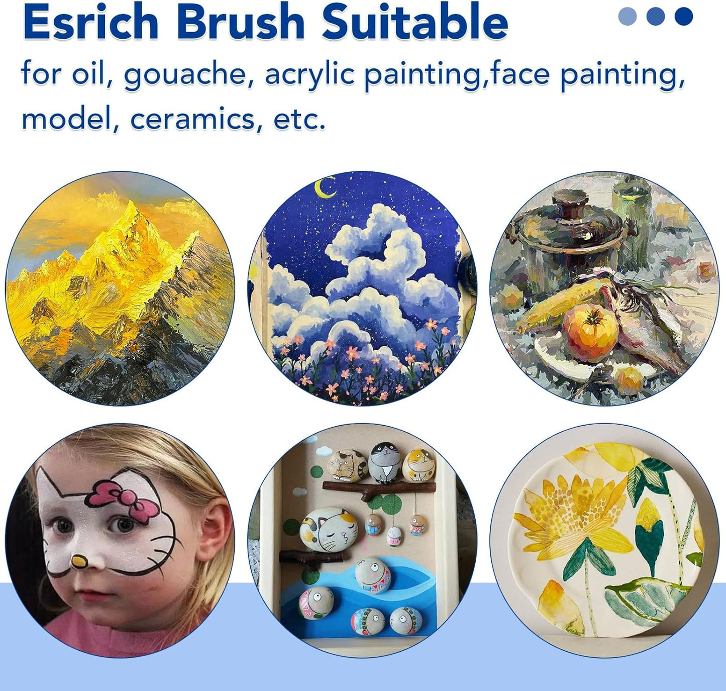 ESRICH Paint Brush Set,6 Packs 60 Pcs Nylon Hair Paint Brushes for Acrylic Painting,Artist Paintbrushes for Acrylic,Oil,Watercolor Painting,Face Nail Art,Paint Brushes for Kids,Black