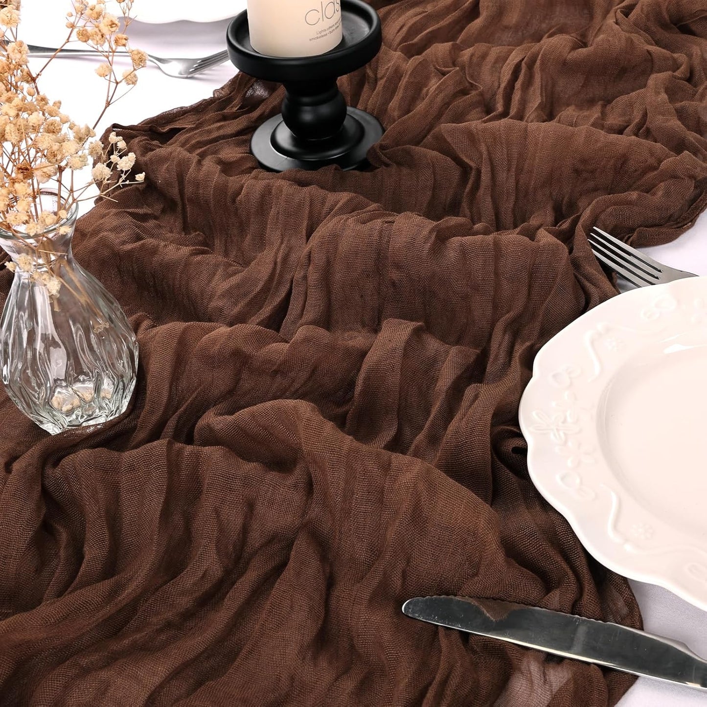 6 Pack 10FT Brown Cheesecloth Table Runner Fall Table Runner 35x120 Inch Gauze Rustic Boho Cheese Cloth for Thanksgiving Wedding Decor Birthday Party Bridal Baby Shower Table Centerpiece Decoration