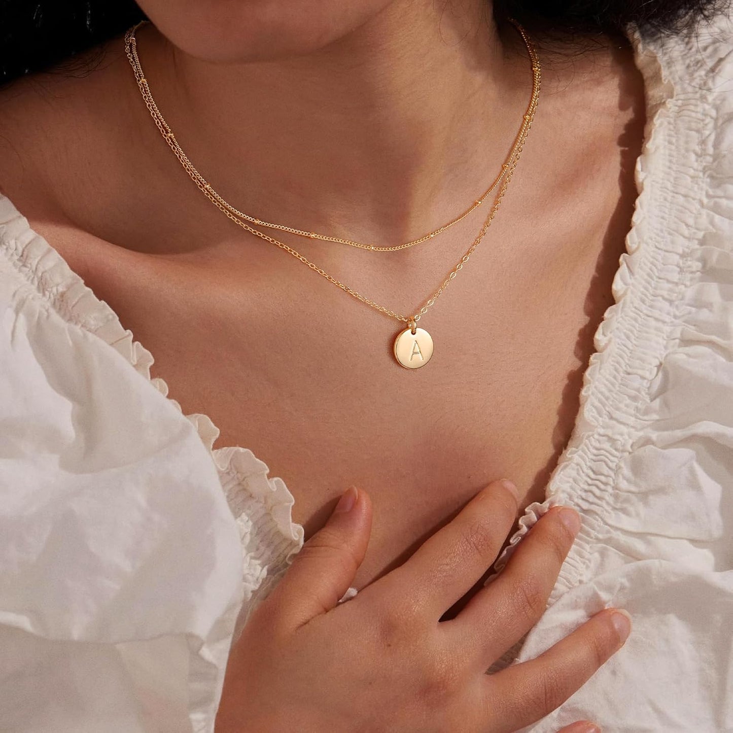 IEFWELL Stocking Stuffer for Teen Girls - Necklaces for Women Girls, 14K Gold-Plated Double Side Engraved Hammered Coin Necklaces, Layered Necklace Jewelry Pendant Gifts for Teen Girls Kids