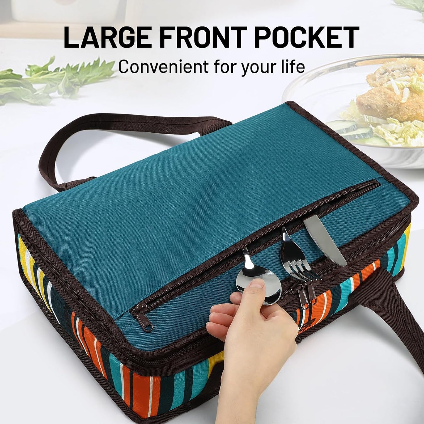 MIER Insulated Casserole Carrier for Hot or Cold Food Thermal Food Carrier Bag for Lasagna Potluck Parties Picnic Cookouts, Fits 9"x13" Baking Dish/Foil Pan, Blue