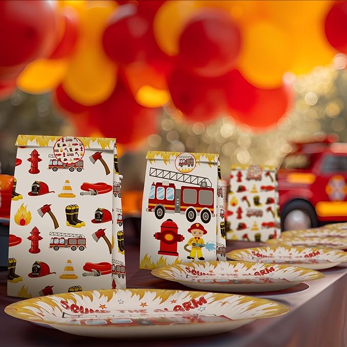 Firetruck Party Decorations - Firefighter Party Plates and Napkins for Kids, Serves 40 Guests