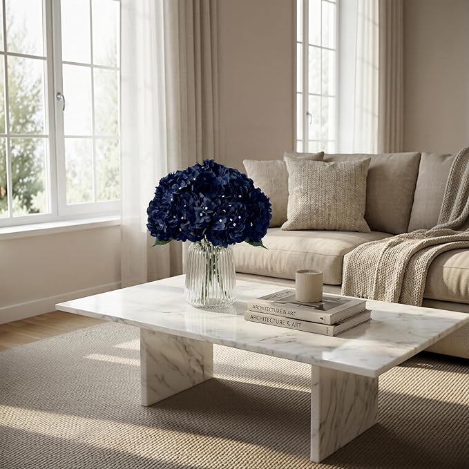 2Bouquets Artificial Fake Flowers Silk Hydrangea Arrangements Wedding Bouquets Decorations Plastic Floral Home Kitchen Garden Party Festival Bar DIY (Navy Blue)