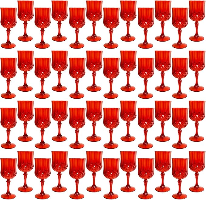 Plastic Wine Glasses, Plastic Goblets Vintage Style Cordial Unbreakable Drinking Glasses, Reusable Drinkware for Wedding Reception, Grand Event Party Supplies, Easter (48, Red)
