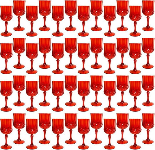 Plastic Wine Glasses, Plastic Goblets Vintage Style Cordial Unbreakable Drinking Glasses, Reusable Drinkware for Wedding Reception, Grand Event Party Supplies, Easter (48, Red)