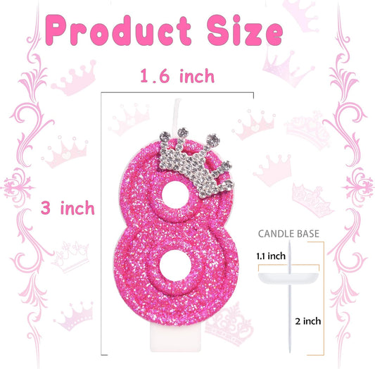 Birthday Candle for Cake, Crown Rose Number Cake Candles, 2.76 inch Number Happy Birthday Candle, Cake Topper Decoration for Birthday Party (Number 8)