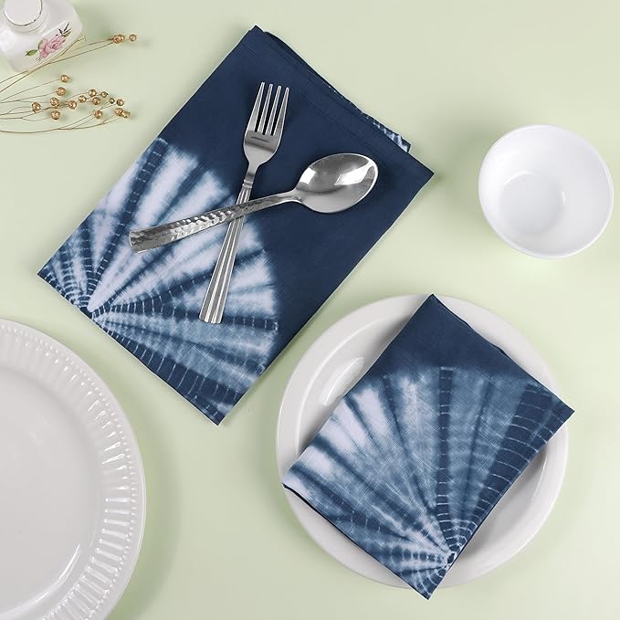 FINGERCRAFT Cloth Napkins Set of 6 Cotton Blend Tie Dye 20x20 Inch Large Size Dinner Napkins Cloth Perfect for Parties Dinners Weddings Cocktail Christmas Easter Royal Blue Circle