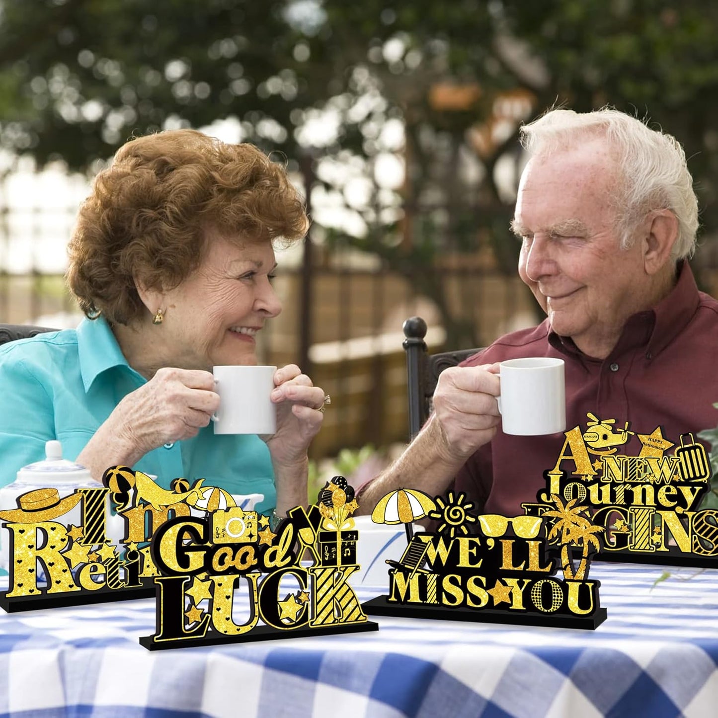4Pcs Retirement Party Decorations Wooden Table Sign, Black Gold Retirement Wooden Table Centerpieces Party Supplies, Retired Theme Farewell Table Sign, Retirement Gift We'll Miss You Decor (black)