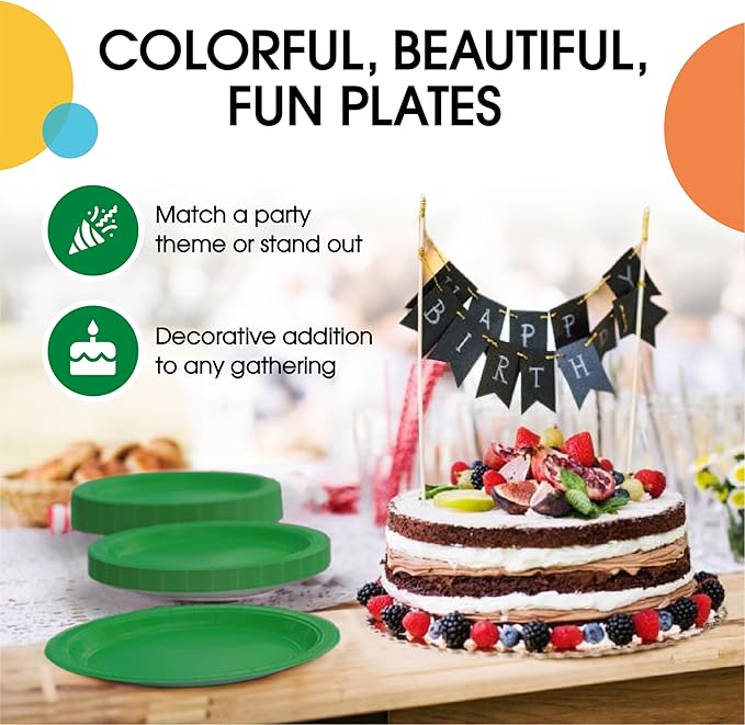 Exquisite Emerald Green Paper Plates Disposable Heavy Duty 100 Pcs - 50-7" & 50-9" Emerald Green Disposable Plates For Party Heavy Duty Paper Plate 350 GSM Birthday Party Supplies Plate Set