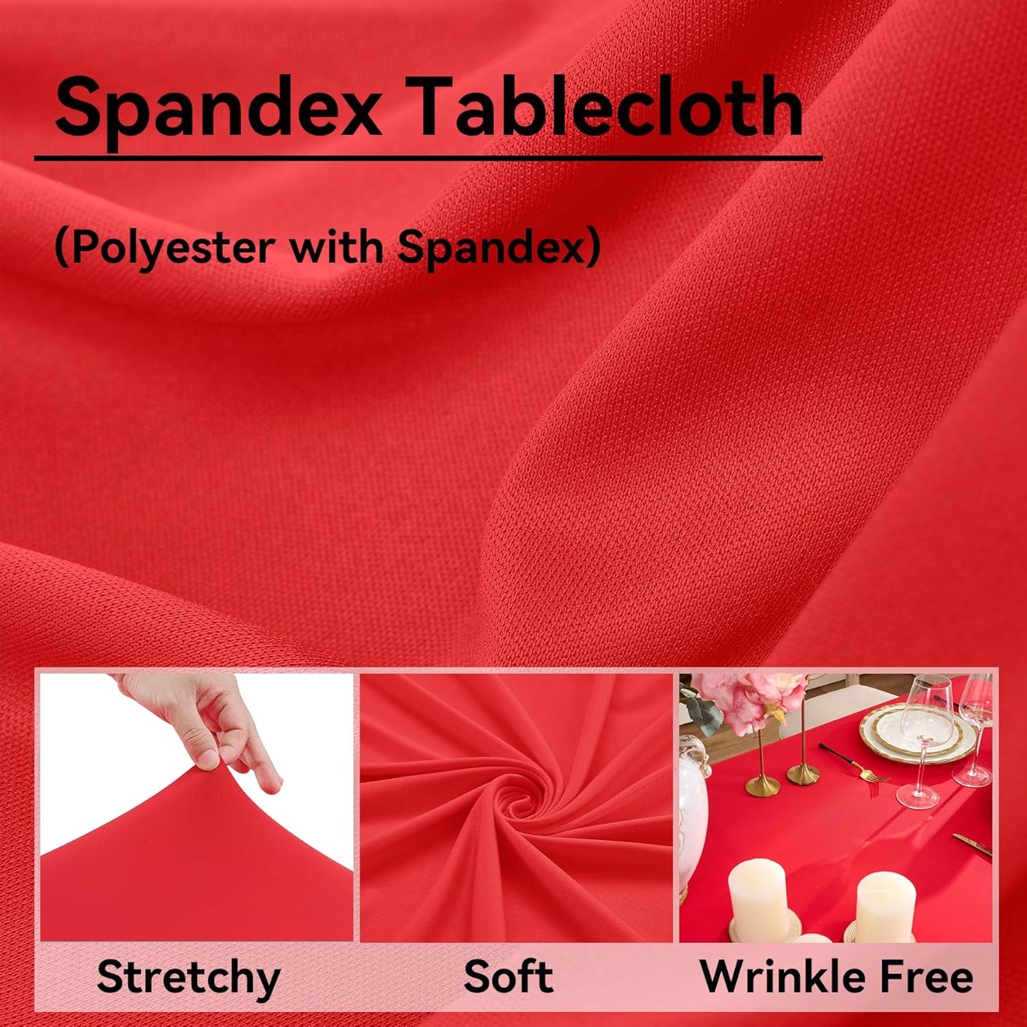 4 pk Red Spandex Tablecloth 6ft with Ruffle Skirt,Wrinkle Free High Stretchy Fitted Tablecloths for 6 Foot Rectangle Tables,Pleated Spandex Table Covers 6ft for Christmas Parties Banquet Weddings