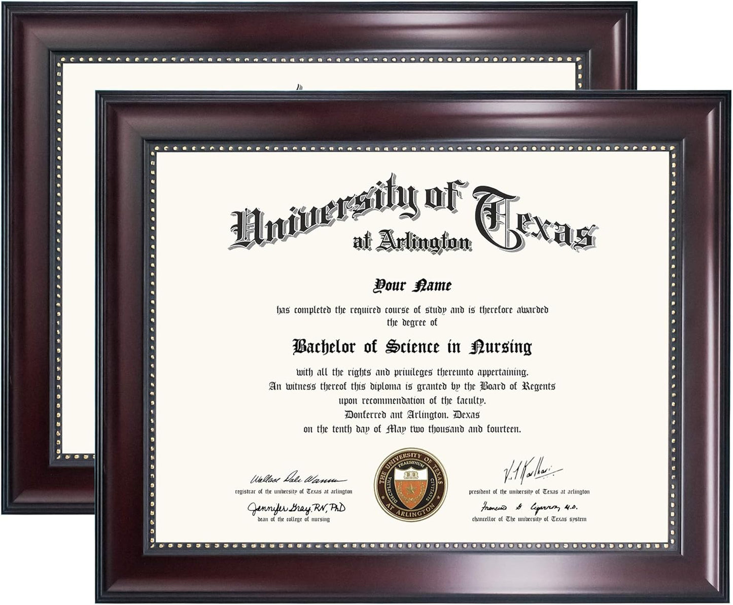 GraduationMall 8.5x11 Certificate Diploma Frame, UV Protection Acrylic, Mahogany with Gold Beads, Set of 2