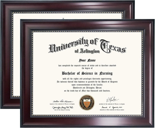 GraduationMall 8.5x11 Certificate Diploma Frame, UV Protection Acrylic, Mahogany with Gold Beads, Set of 2