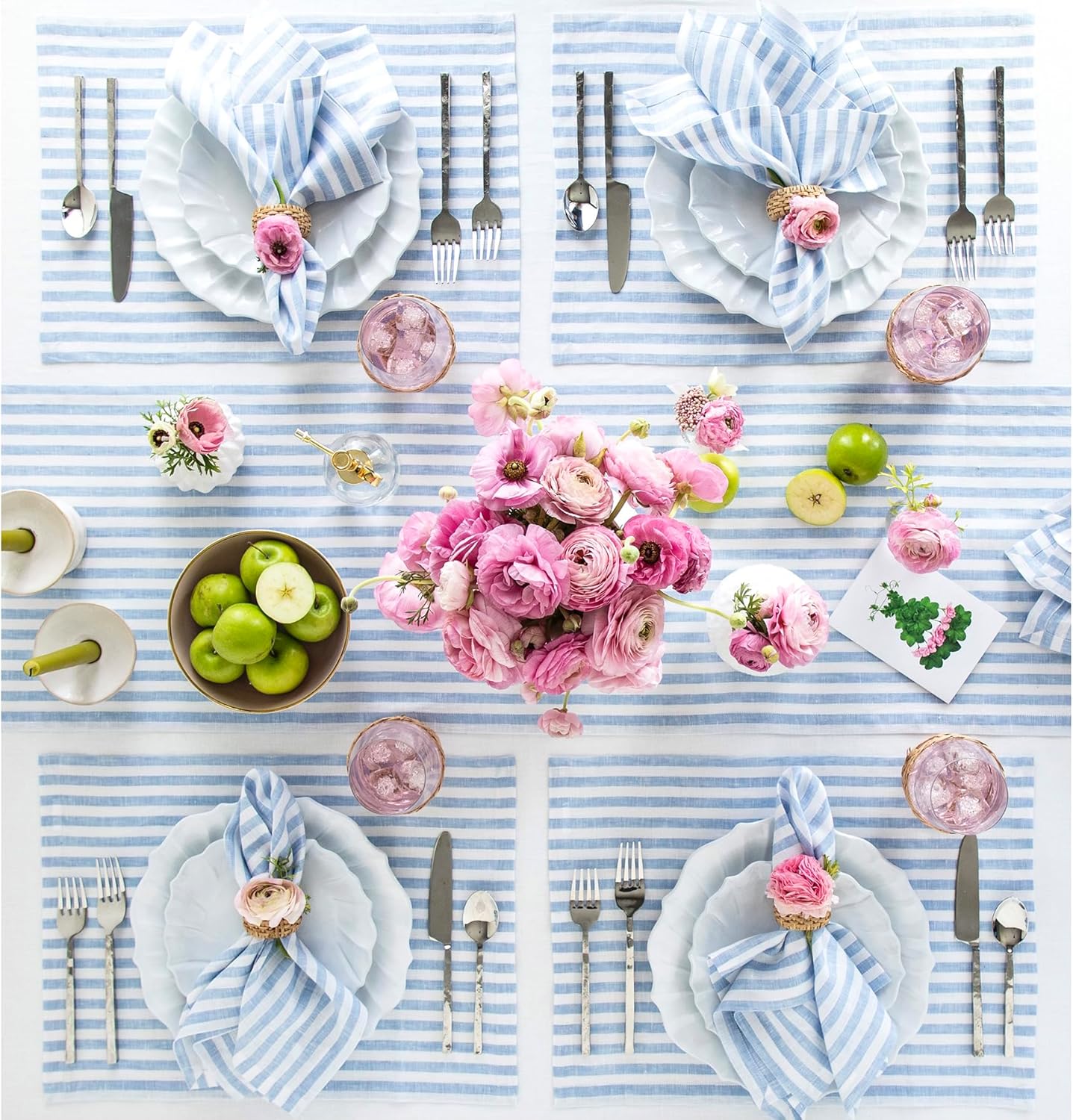 Solino Home Linen Table Runner 36 Inches - Amalfi Stripe 100% Pure Linen Sky Blue and White Table Runner 14 x 36 Inch Ideal for Dresser and Coffee Tables - Christmas, Holiday