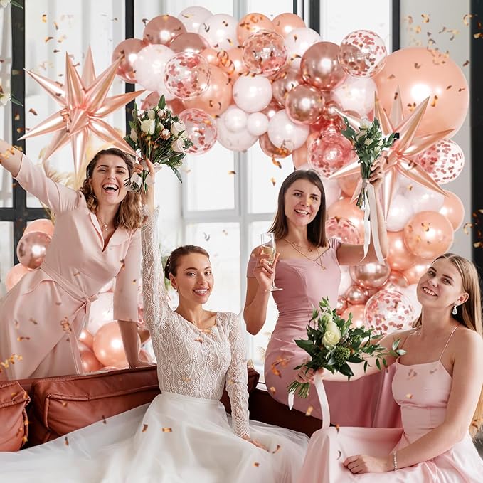 KARLURE Rose Gold Balloons Arch Kit with Metallic Rose Gold Confetti Balloons for Mothers Day Baby Shower Engagement Bridal Shower Wedding Birthday Party 2026 Graduation Anniversary Decorations