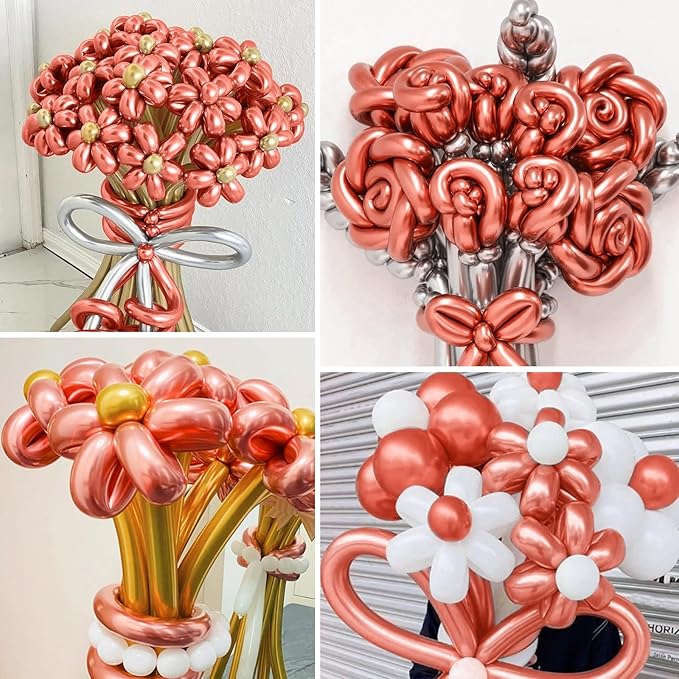 Rose Gold 260 long balloons 100 Pack Metallic Rose Gold Twisting Animal Balloons Modeling Long Magic Balloons for DIY Animal Model Wedding Birthday Festival Party Decorations（Metallic Rose Gold）