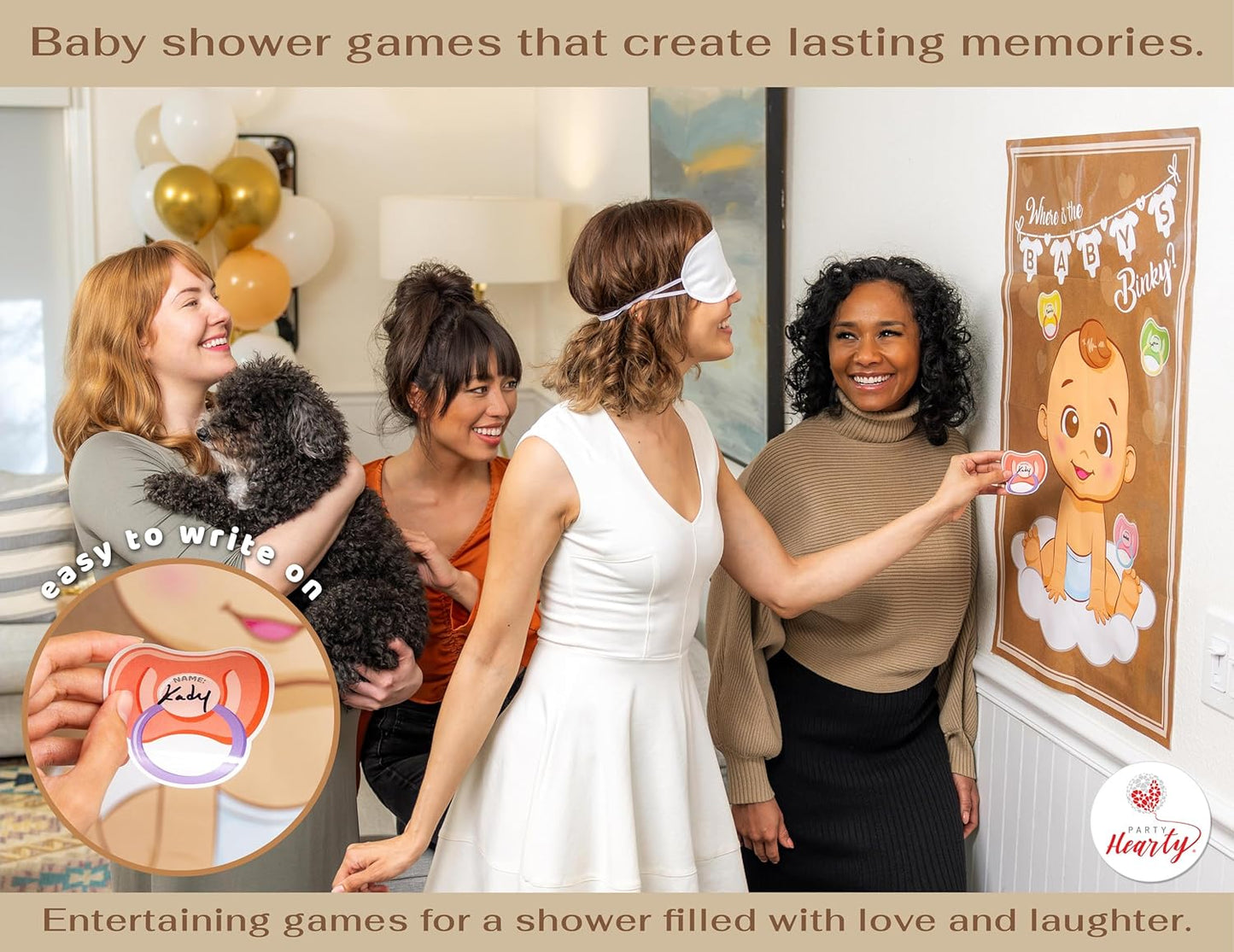 Party Hearty Funny Baby Shower Games for Boy, Pin The Pacifier on The Baby Game, Where is The Baby’s Binky, Pin The Dummy