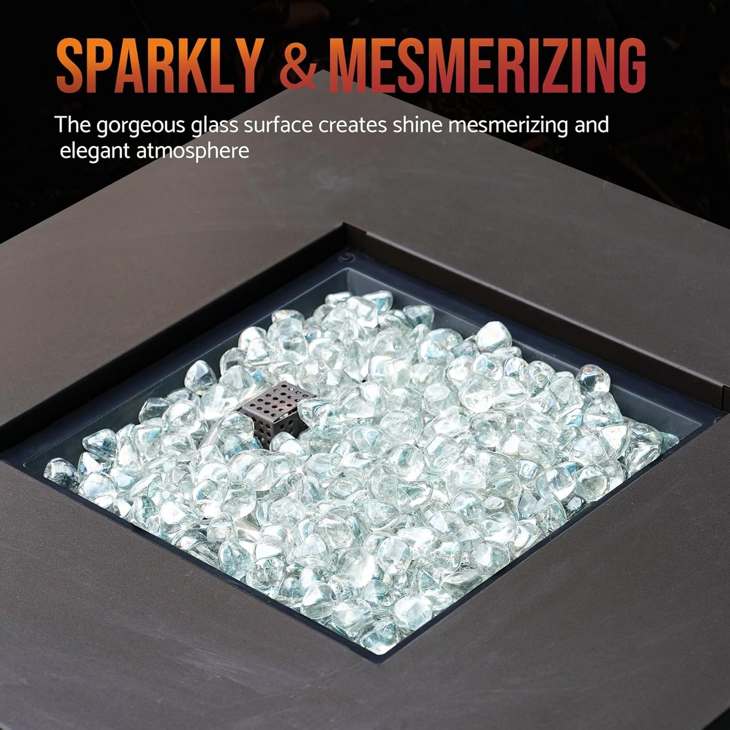 Skyflame 10-Pound Fire Glass Diamonds for Fire Pit Fireplace Landscaping, 1/2 Inch Reflective Glass Fire-Diamonds, Crystal Ice