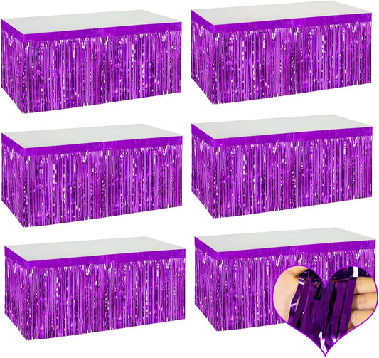 6 Pack 29x108 Inch Purple Metallic Foil Fringe Table Skirts Banner for Tinsel Streamer Garland Curtains Backdrop for Parade Floats Wedding Baby Shower Birthday Christmas Halloween Party Decoration