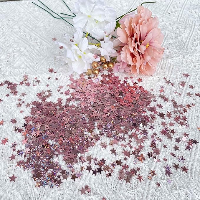 WEIKA 60g Star Confetti Glitter Star Table Confetti, Metallic Foil Star Glitter, Table Decorations for Party Wedding birthday graduation Decorations(Glitter Rose Gold Set, 10mm and 6mm)