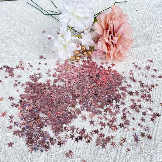WEIKA 60g Star Confetti Glitter Star Table Confetti, Metallic Foil Star Glitter, Table Decorations for Party Wedding birthday graduation Decorations(Glitter Rose Gold Set, 10mm and 6mm)