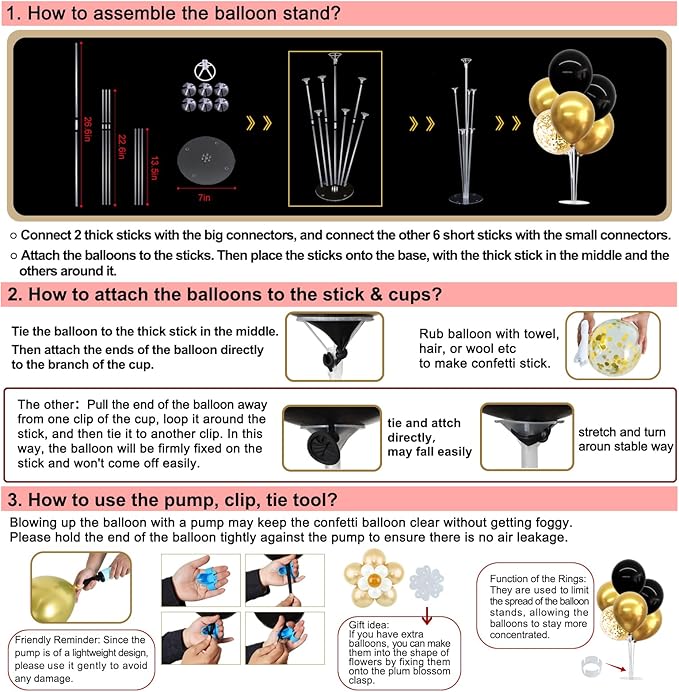 TONIFUL 4 Set Rose Gold and BlackBalloon Centerpieces for Table,Balloon Stand Kit for Bridal Shower,Class of 2026 Graduation,Wedding,Hot Girl Party Decoration,Retirement,Birthday Decorations for Women