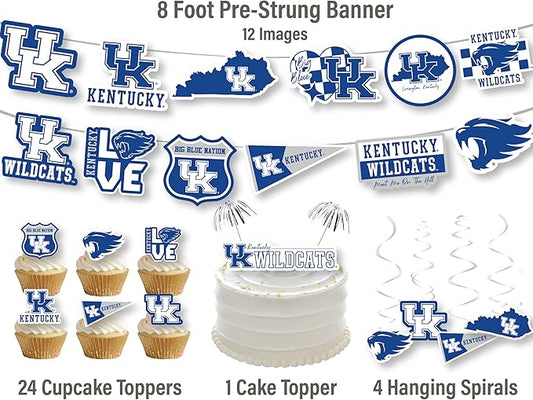 University of Kentucky Party Supplies for Football, Birthday Gift, Graduation Party Banner and Cake Toppers (42 Pieces) (Kentucky Wildcats)