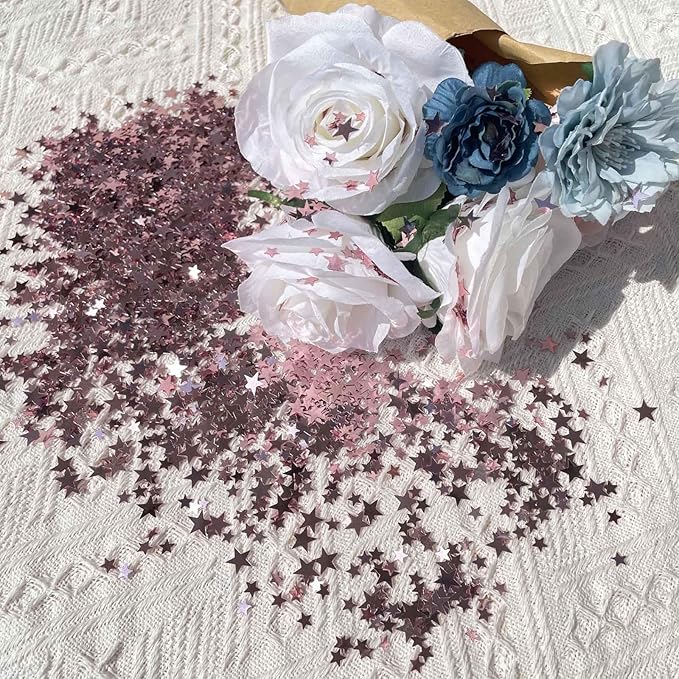 WEIKA 60g Star Confetti Glitter Star Table Confetti, Metallic Foil Stars Glitter, Table Decorations for Party Wedding birthday graduation Decorations(Rose Gold Set, 10mm and 6mm)
