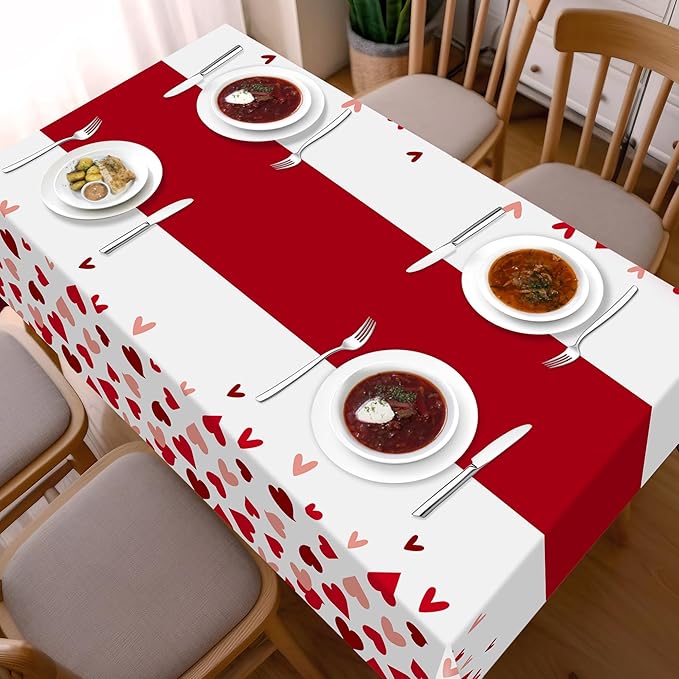 Childom 2 Pcs Valentines Day Tablecloths for Valentines Day Decorations,54" x 108" Disposable Plastic Tablecloths,Rectangle Heart Table Cover for Party Decorations Mothers Day Anniversary Birthday