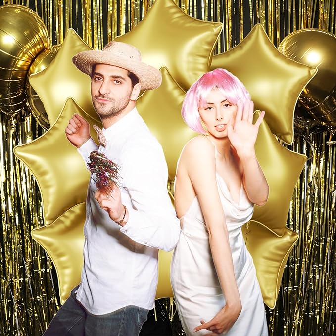 Gold Star Foil Balloons, 10PCS Gold Foil Stars Shape Balloons, 18 Inch Metallic Stars Balloon for Helium Pentagram Balloon for Birthday, New Years, Graduation, Baby Shower Party Decorations