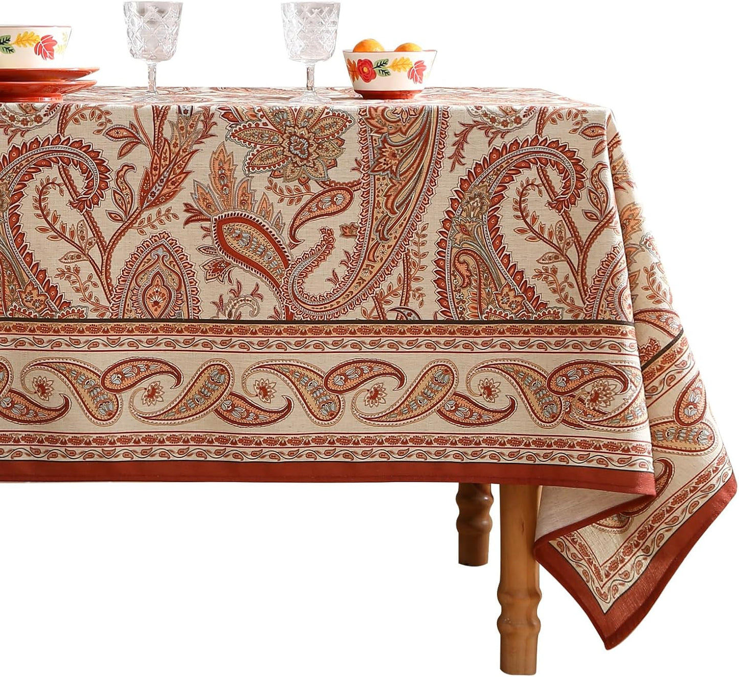 ISAENNE Designer French Red Small Square Tablecloth,Fall Linen Table Cloth with Cashew Pattern,Stain Proof Decor Tablecloths for Dining Thanksgiving Kitchen Christmas,55"*55"-Chauffrey D