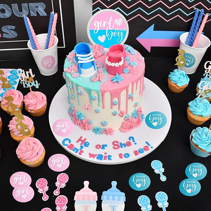 Pink or Blue Baby Gender Reveal Party Stickers – 100 Count (50 Team Boy + 50 Team Girl) – Gender Reveal Decorations & Voting Labels for Guests