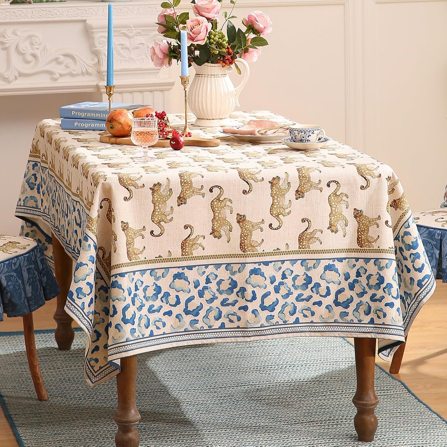 patdrea Designer Linen Rectangular Table Cloth,Vintage Leopard Animal Soft Breathable Tablecloth,Fall Dacorative Cover for Kitchen Dining,Christmas,Parties,Holiday,Thanksgiving,55"x87"-from
