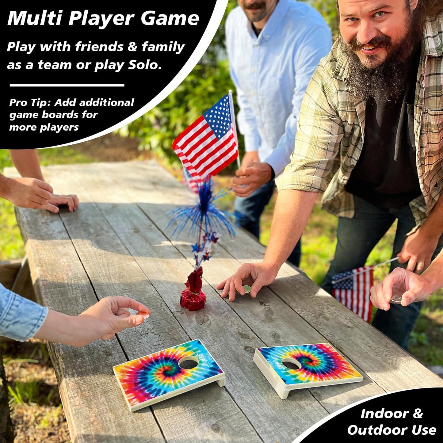 Coinhole Desktop Coin Bouncing Party Game Set | Tabletop Cornhole Board Game | Small Cornhole Travel Game Includes Coins
