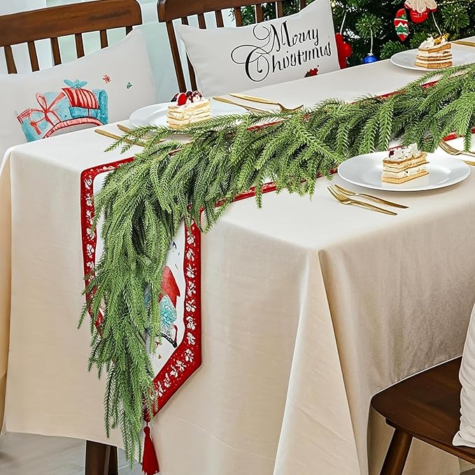 Norfolk Pine Garland Christmas Garland Set -2X 6FT Realistic Artificial Cedar Garland Christmas Greenery for Mantle, Staircase, Indoor/Outdoor Holiday Decor Lush Evergreen (2, 6 FT)