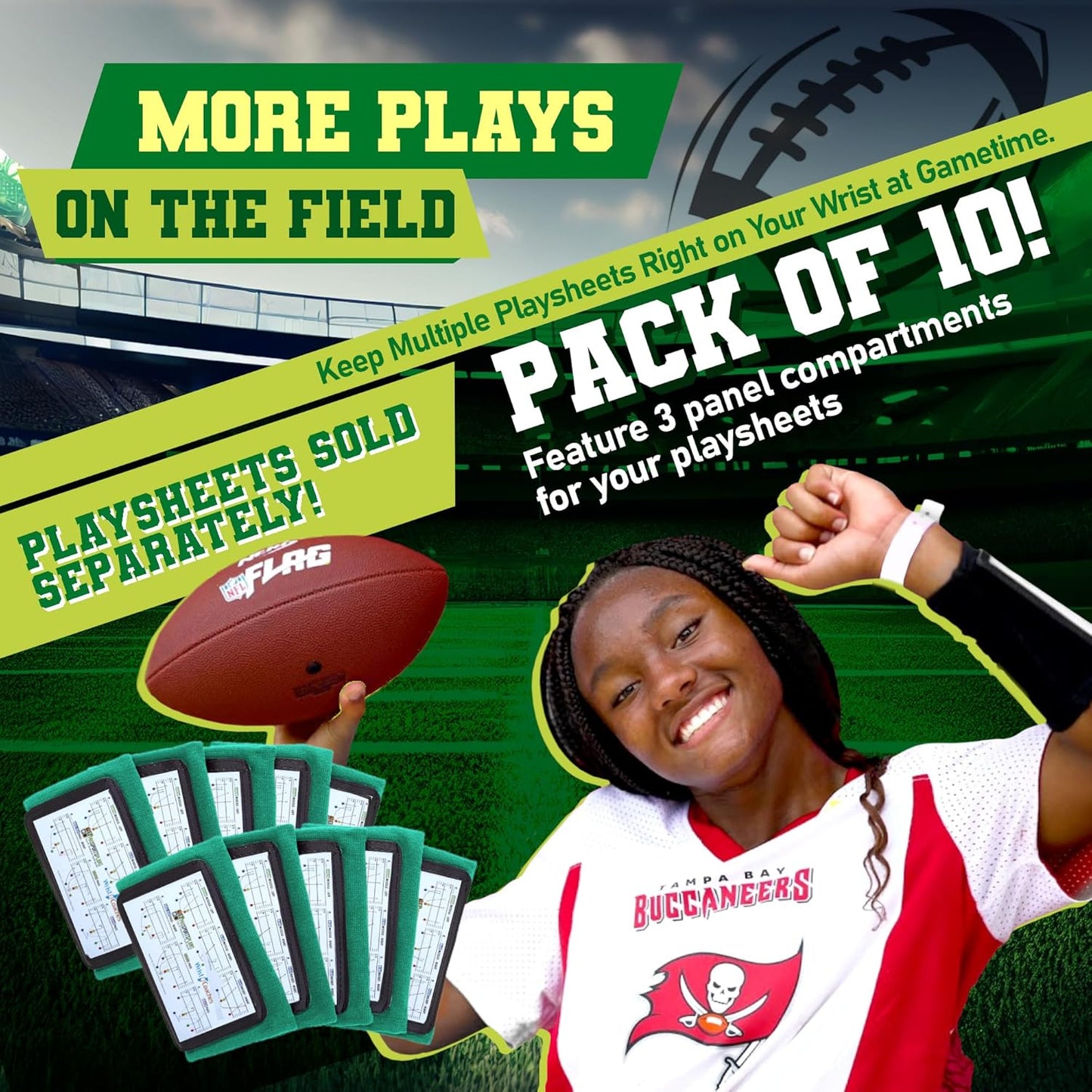 Football Play Wristbands - Youth Quarterback Gear - Wristband Playbook - Softball Wristbands for Signs