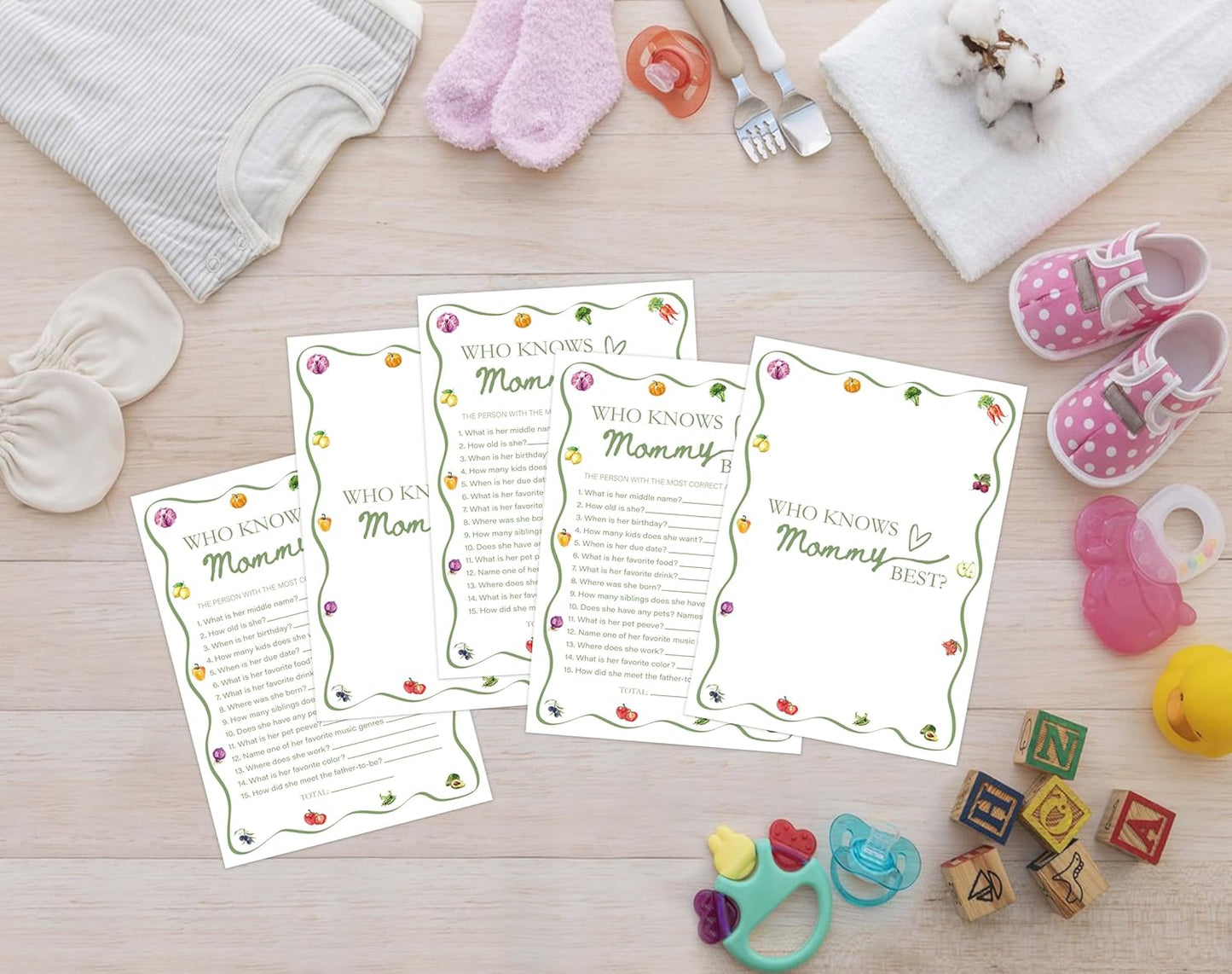 Locally Grown Baby Shower Games, Farmers Market Who Knows Mommy Best Game for 30 Guests with Game Cards, Gender Reveal, Baby Shower Supplies & Decorations (DV42)
