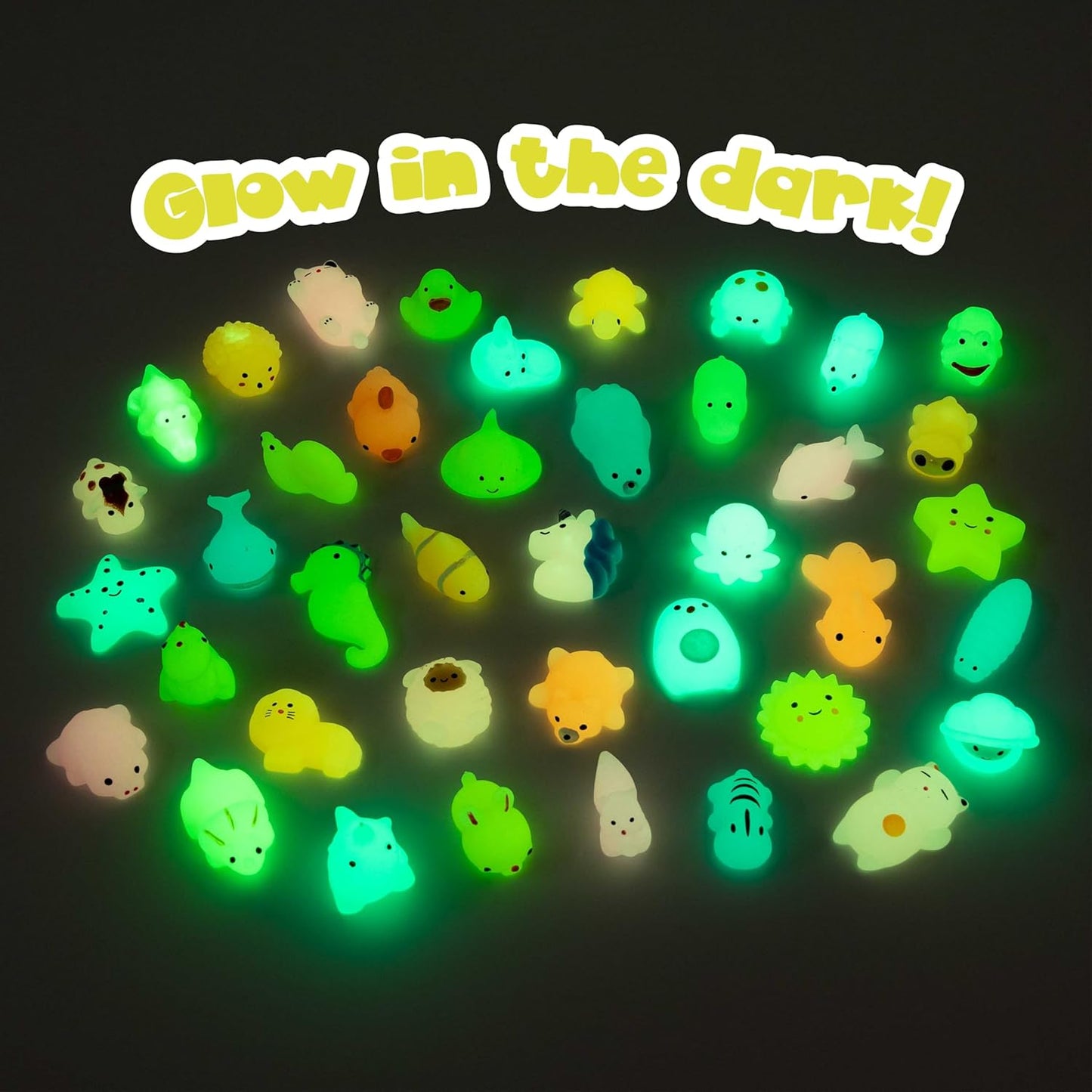 BONNYCO Mochi Squishy Toys Bulk for Kids Party Favors Pack 40. Goodie Bags Stuffers for Kids with Glow in The Dark, Return Gifts Birthday Party. Squishy Fidget Toys, Pinata Stuffers Birthday Kawaii
