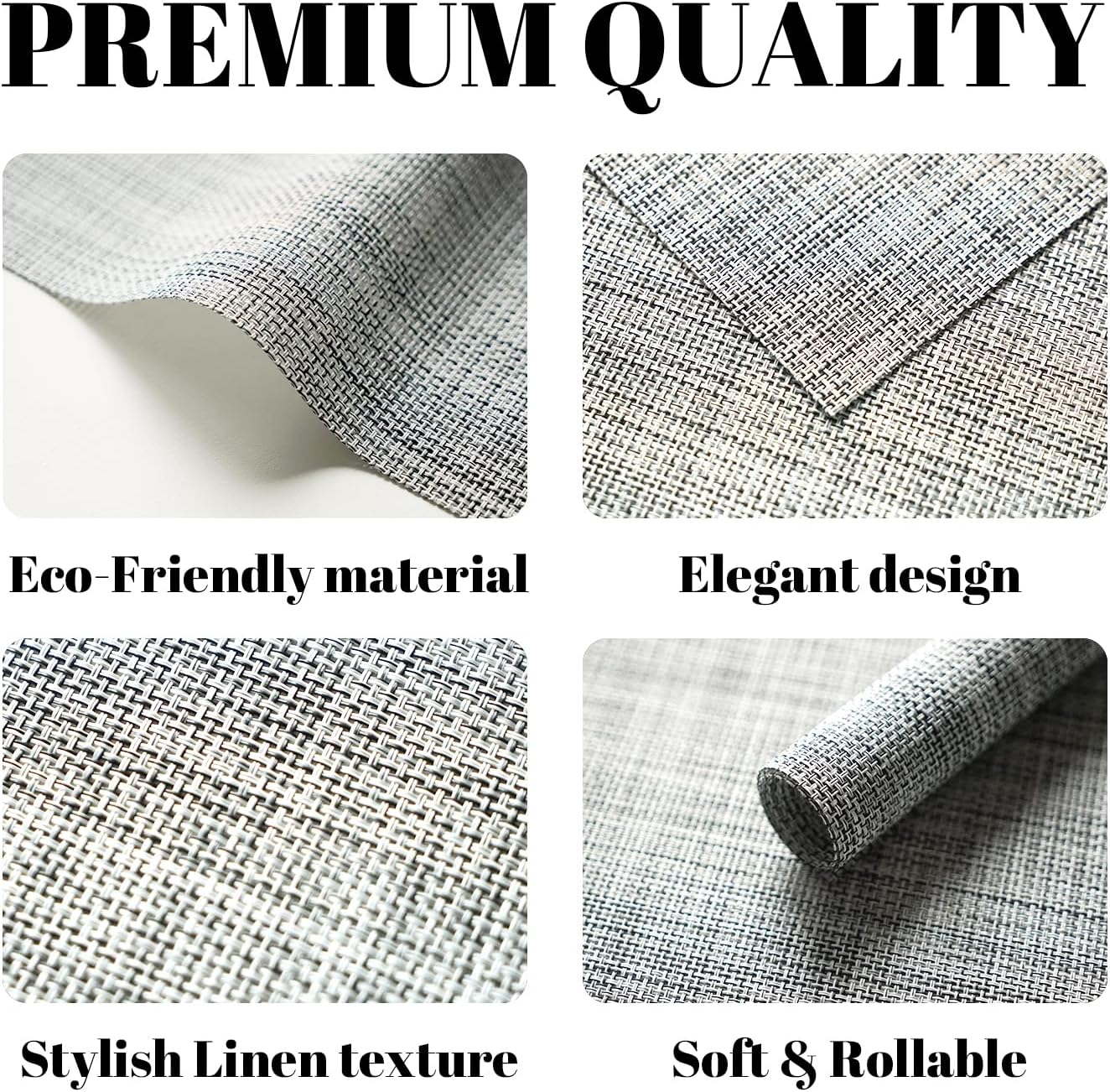 Placemats Set of 12 Vinyl/Plastic Woven Place Mats for Kitchen Table Indoor/Outdoor Washable Placemat Wipeable Dining Table Mats (Grey,12)