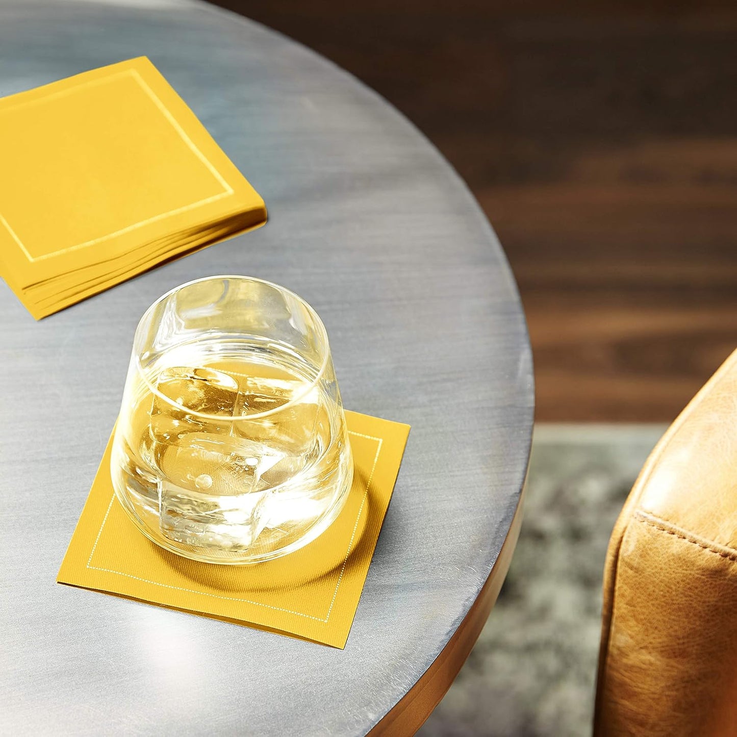 Five Star Cocktail Napkins, 50 Luxury Cotton Disposable Cocktail Party Napkins, 4.5" x 4.5" for Home Bars, Game Nights, Beverages, Birthdays, Weddings & Holidays, Citron