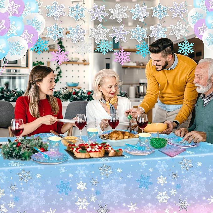 149Pcs Winter Snowflake Wonderland Paper Plates and Napkins Set,Frozen Birthday Party Decorations,for Christmas Winter Holiday New Year Party Supplies,Serves 24