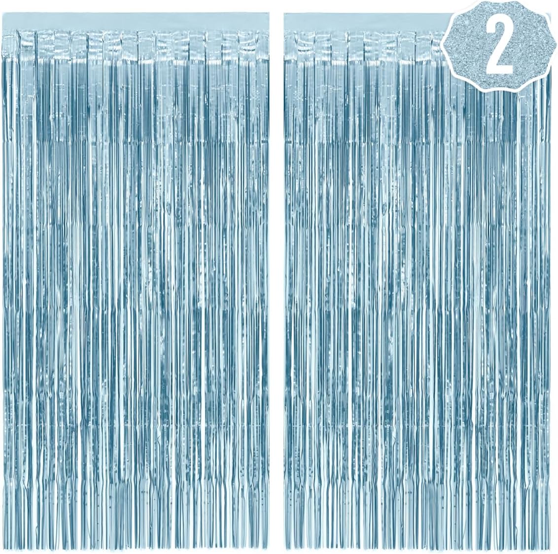 xo, Fetti Party Decorations Matte Blue Fringe Foil Curtain - Set of 2 | Bachelorette Bridal Shower Backdrop, Wedding, Birthday Photo Booth