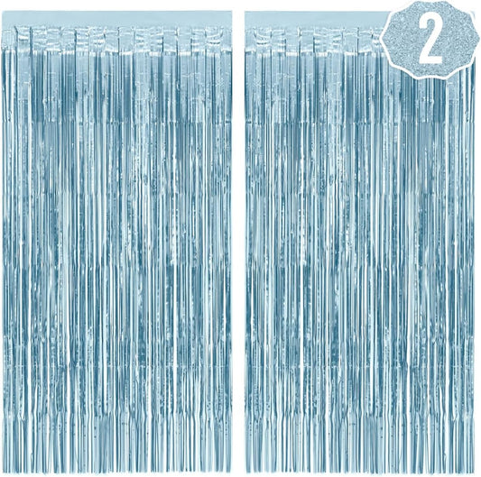 xo, Fetti Party Decorations Matte Blue Fringe Foil Curtain - Set of 2 | Bachelorette Bridal Shower Backdrop, Wedding, Birthday Photo Booth