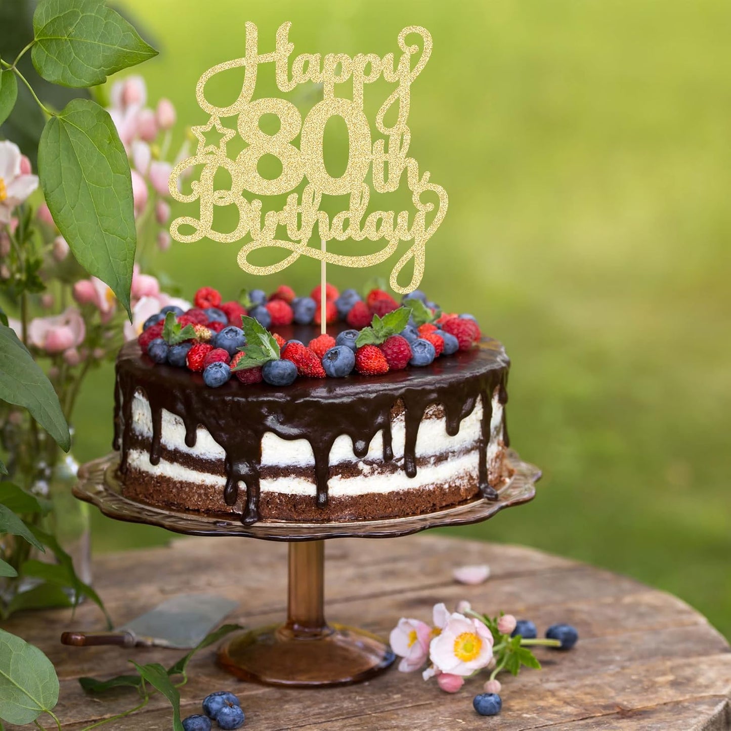 1 Pack Happy 80th Birthday Cake Topper Gold Glitter 80 & Fabulous Cheers to 80 Years Old Birthday Cake Pick for Celebrating 80th Birthday Anniversary Party Cake Decorations Supplies