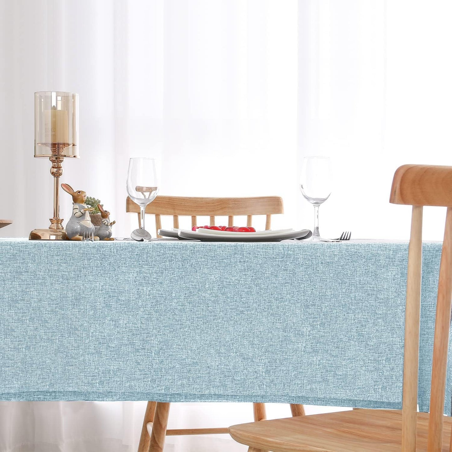 Hiasan Faux Linen Rectangle Tablecloth - Wrinkle and Stain Resistant Washable Table Cloth for Kitchen Dining Room Holiday Table Cover for Dinner, Lux Slate Blue, 70 x 140 Inch