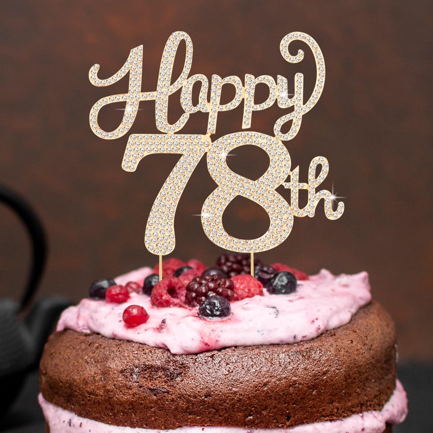 Happy 78th Birthday Decorations,78th Birthday Gold Rhinestone Cake Topper - Cheers to 78 Years Old Bday Party Metal Sparkly Cake Centerpieces Sign.