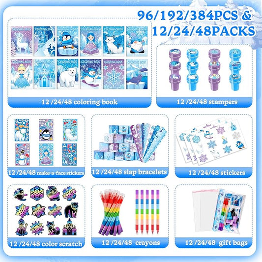 BenLouis 192pcs Frozen Party Favors Set for Kids Winter Snowflake Coloring Book Christmas School Classroom Gift Reward Prize Crafts Bulk for Students Frozen Birthday Goodie Bag Stuffers Supplies